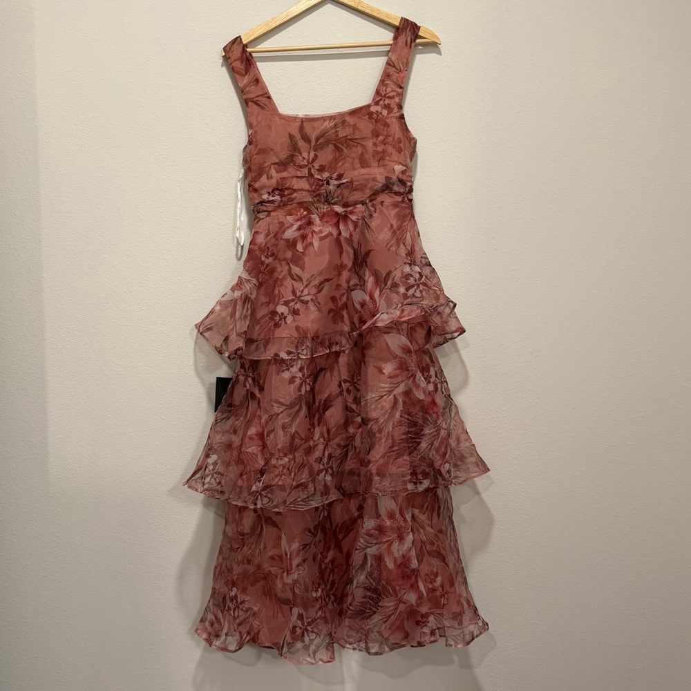 Lulu's Pink Floral Tiered Midi Dress - Picture 6 of 6